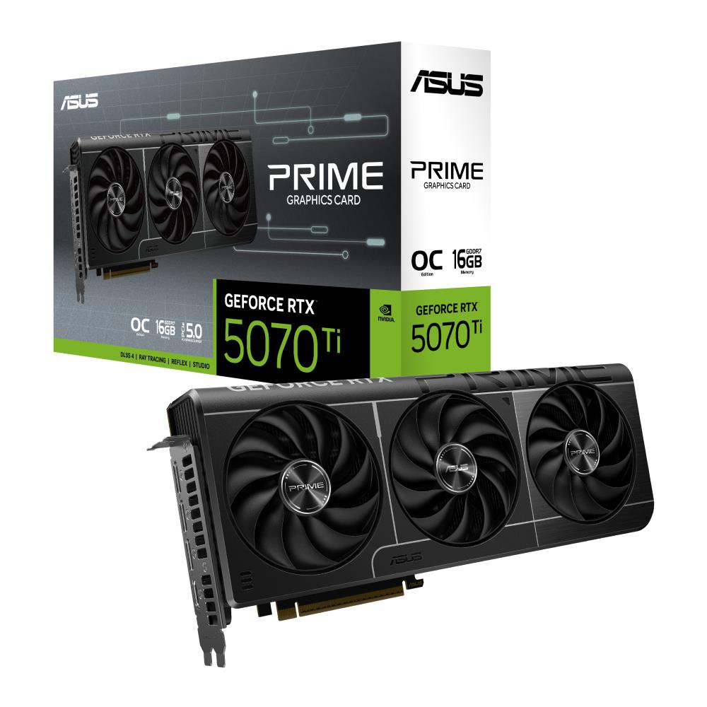 Graphics Card ASUS NVIDIA GeForce RTX 5070 Ti 16 GB GDDR7 256 bit PCIE 5.0 16x GPU 2527 MHz Triple slot Fansink 1xHDMI 3xDisplayPort PRIME-RTX5070TI-O16G