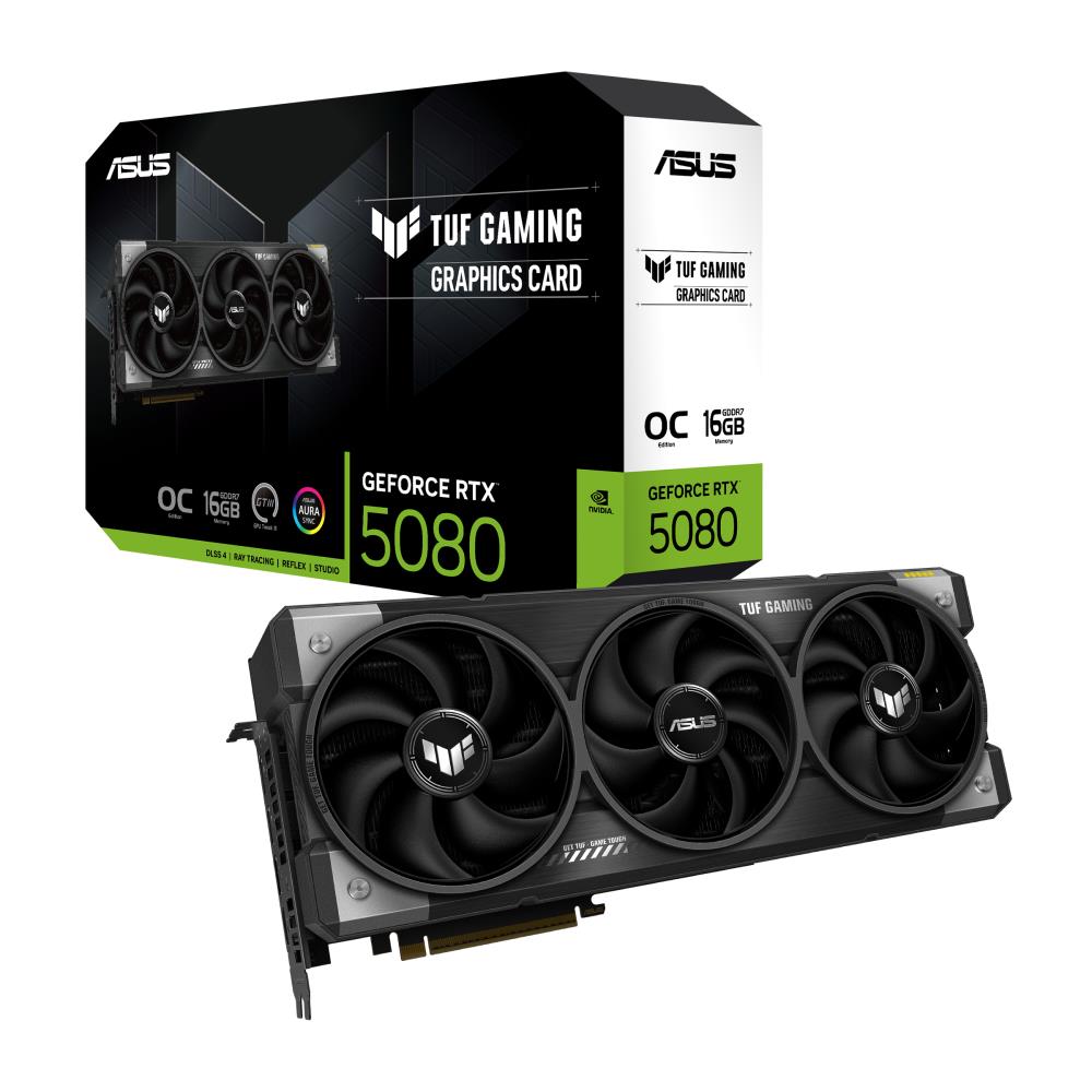 Graphics Card ASUS NVIDIA GeForce RTX 5080 16 GB GDDR7 256 bit PCIE 5.0 16x Triple slot Fansink 2xHDMI 3xDisplayPort TUF-RTX5080-O16G-GAMING