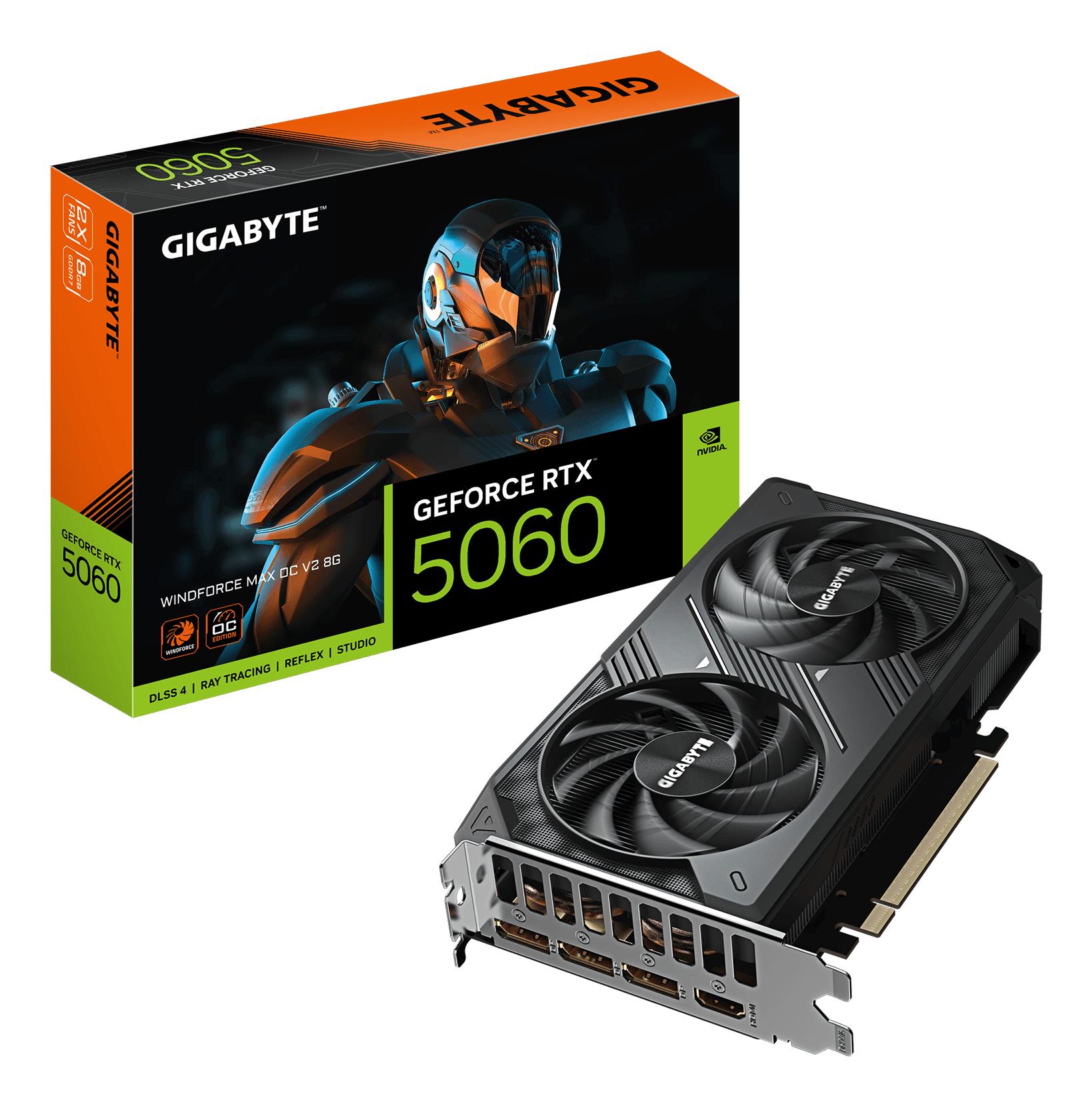 Graphics Card GIGABYTE NVIDIA GeForce RTX 5060 2512 MHz 8 GB GDDR7 128 bit PCI Express 5.0 Active GV-N5060WF2MAXOCV2-8GD