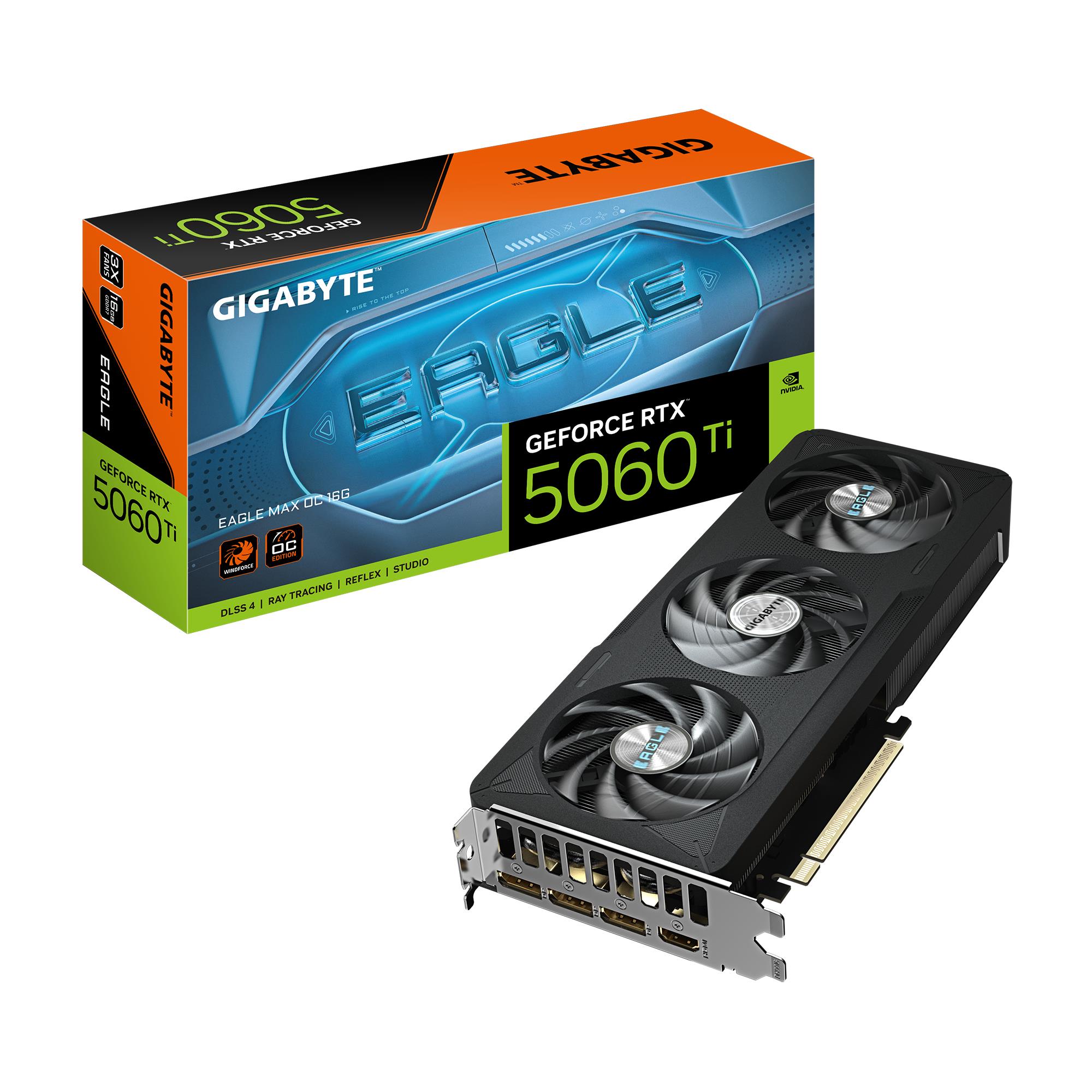 Graphics Card GIGABYTE NVIDIA GeForce RTX 5060 Ti 2617 MHz 16 GB GDDR7 128 bit PCI Express 5.0 Active GV-N506TEAGLEMAXOC-16GD