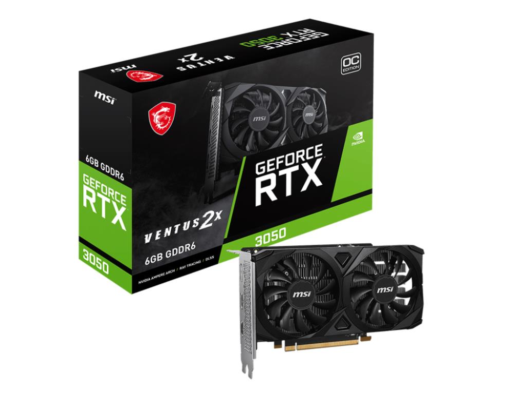 Graphics Card MSI NVIDIA GeForce RTX 3050 6 GB GDDR6 96 bit PCIE 4.0 16x Dual Slot Fansink 2xHDMI 1xDisplayPort RTX3050VEN2XE6GOC