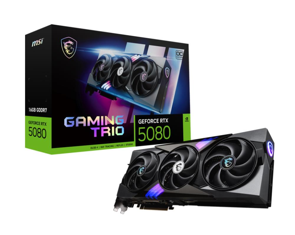 Graphics Card MSI NVIDIA GeForce RTX 5080 16 GB GDDR7 256 bit PCIE 5.0 16x Dual Slot Fansink 1xHDMI 3xDisplayPort RTX508016GGAMTRIOOC