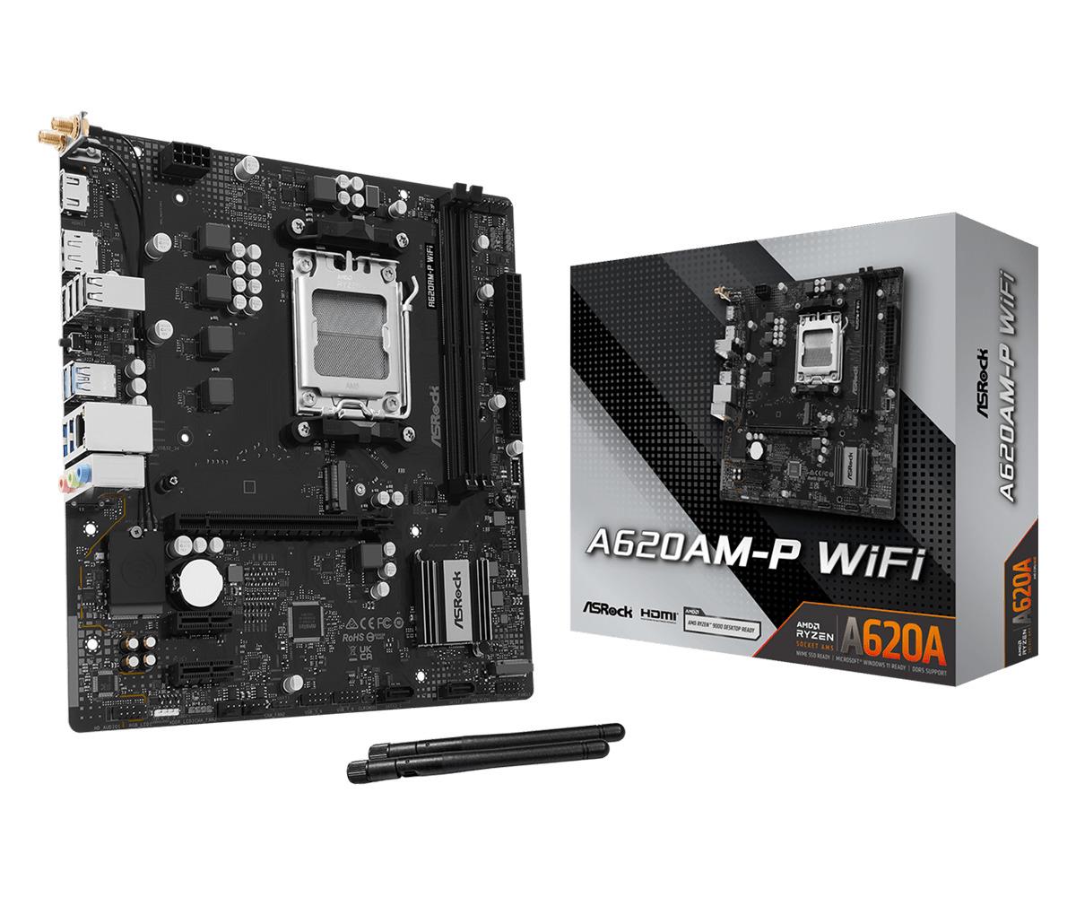 Mainboard ASROCK AMD A620A Socket AM5 micro ATX RAM DDR5-SDRAM 2xSlots Wi-Fi Yes Bluetooth Yes 1xNumber of M.2 (M) slots A620AM-PWIFI