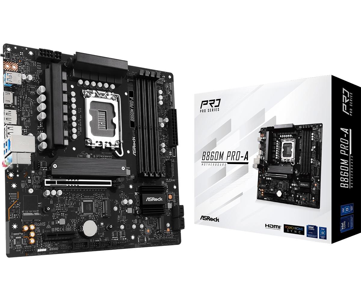 Mainboard ASROCK Intel B860 LGA 1851 (Socket V1) micro ATX RAM DDR5-SDRAM 4xSlots 3xNumber of M.2 (M) slots B860MPRO-A