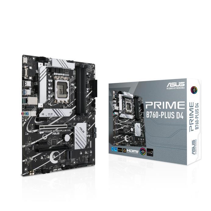 Mainboard ASUS Intel B760 Express LGA1700 ATX Memory DDR4 Memory slots 4 2xPCI-Express 3.0 1x 1xPCI-Express 4.0 16x 1xPCI-Express 5.0 16x 3xM.2 1x15pin D-sub 1xHDMI 1xDisplayPort 2xUSB 2.0 3xUSB 3.2 1xUSB-C 1xRJ45 3xAudio port PRIMEB760-PLUSD4