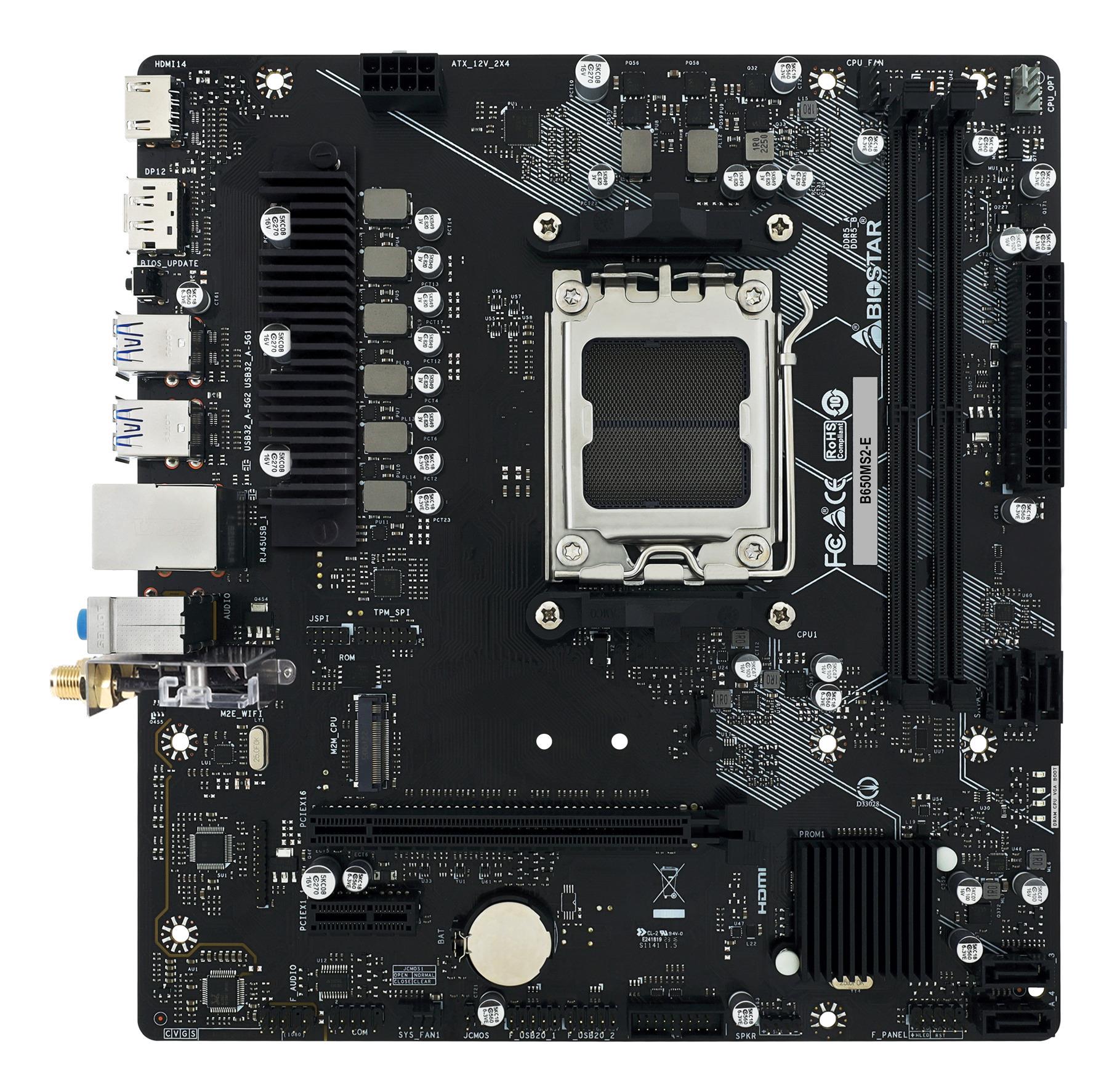 Mainboard BIOSTAR AMD B650 Socket AM5 micro ATX RAM DDR5-SDRAM 2xSlots 1xNumber of M.2 (M) slots B650MS2-E