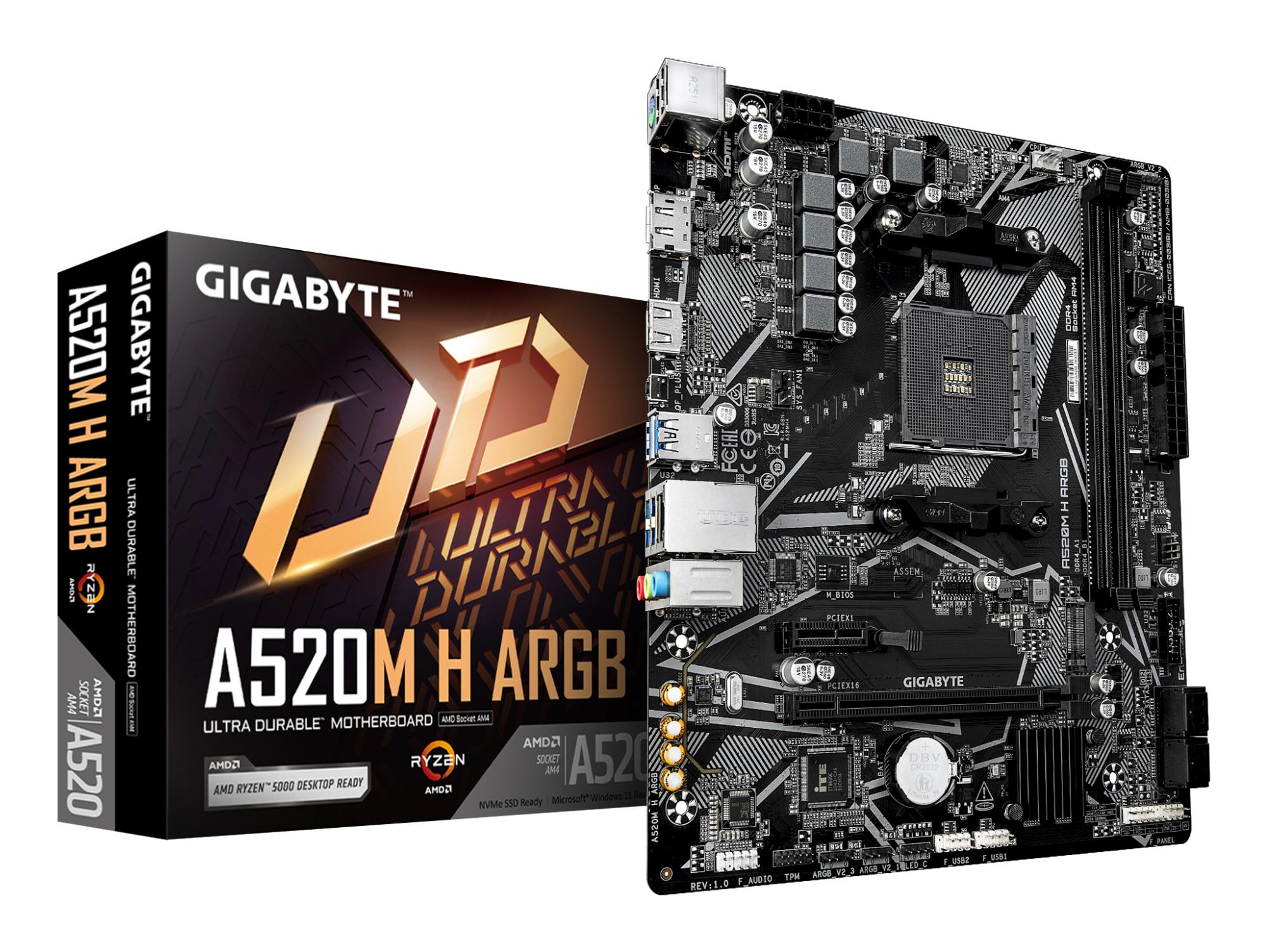 Mainboard GIGABYTE AMD A520 Socket AM4 micro ATX RAM DDR4-SDRAM 2xSlots 1xNumber of M.2 (M) slots A520MHARGB