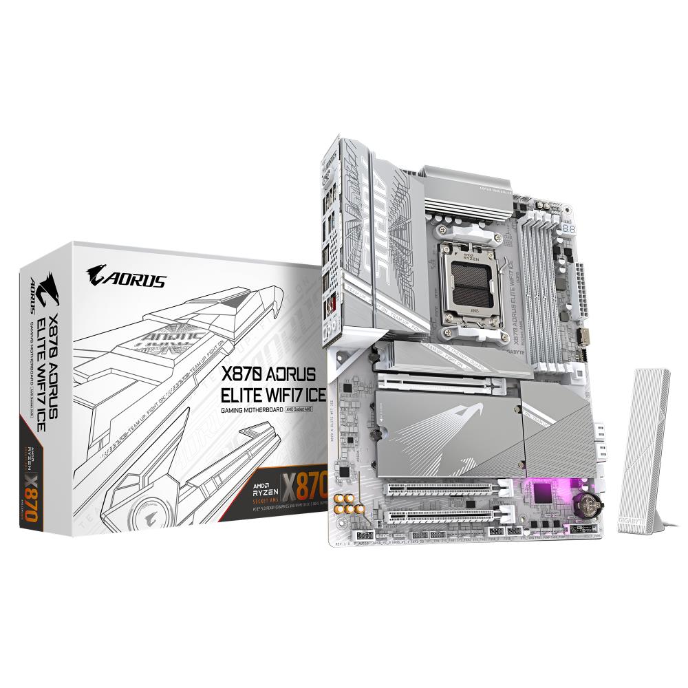 Mainboard GIGABYTE AMD X870E Socket AM5 ATX RAM DDR5-SDRAM 4xSlots Wi-Fi Yes Bluetooth Yes 4xNumber of M.2 (M) slots X870 AORUS ELITE WIFI7 ICE X870EAELITEWF7ICE1.2