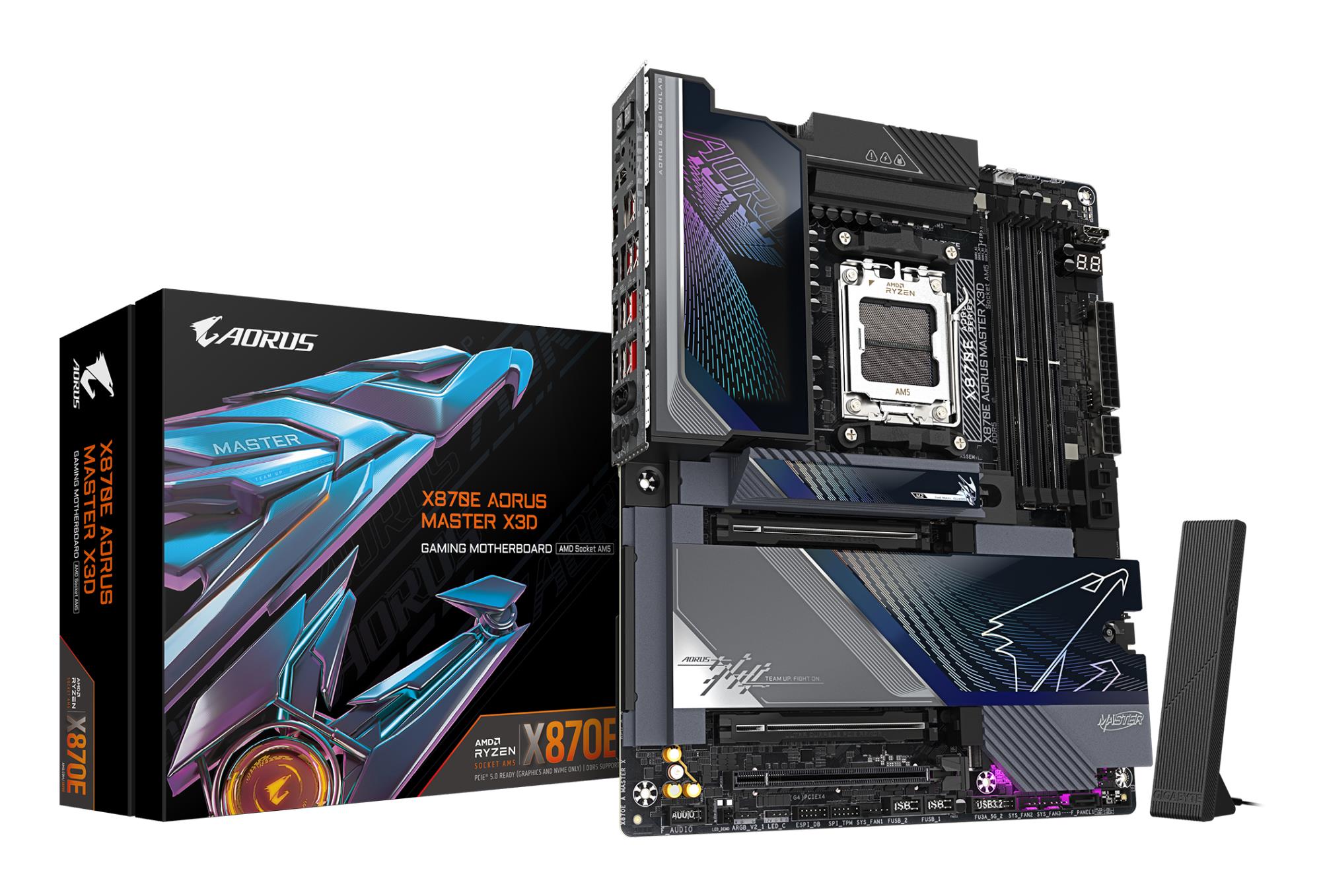 Mainboard GIGABYTE AMD X870E Socket AM5 ATX RAM DDR5-SDRAM 4xSlots Wi-Fi Yes Bluetooth Yes 5xNumber of M.2 (M) slots GIGABYTE X870E AORUS MASTER X3D X870EAMASTERX