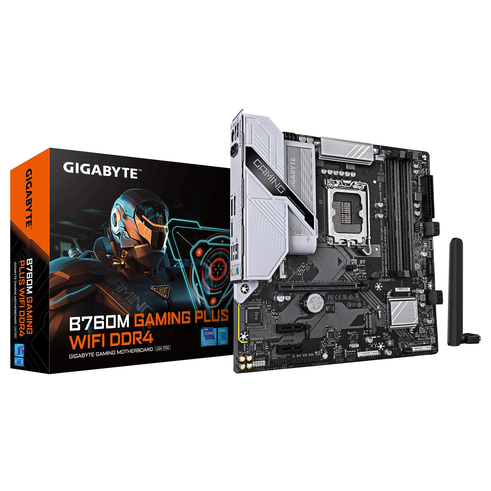 Mainboard GIGABYTE GIGABYTE B760M GAMING PLUS WIFI DDR4 (REV. 1.1) Intel B760 LGA 1700 micro ATX RAM DDR4-SDRAM 4xSlots Wi-Fi Yes Bluetooth Yes 2xNumber of M.2 (M) slots B760MGPWIFIDDR41.1