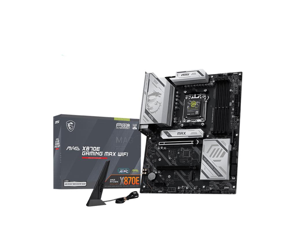 Mainboard MSI AMD X870E Socket AM5 ATX RAM DDR5-SDRAM 4xSlots Wi-Fi Yes Bluetooth Yes 3xNumber of M.2 (M) slots MAGX870EGAMINGMAXWIFI
