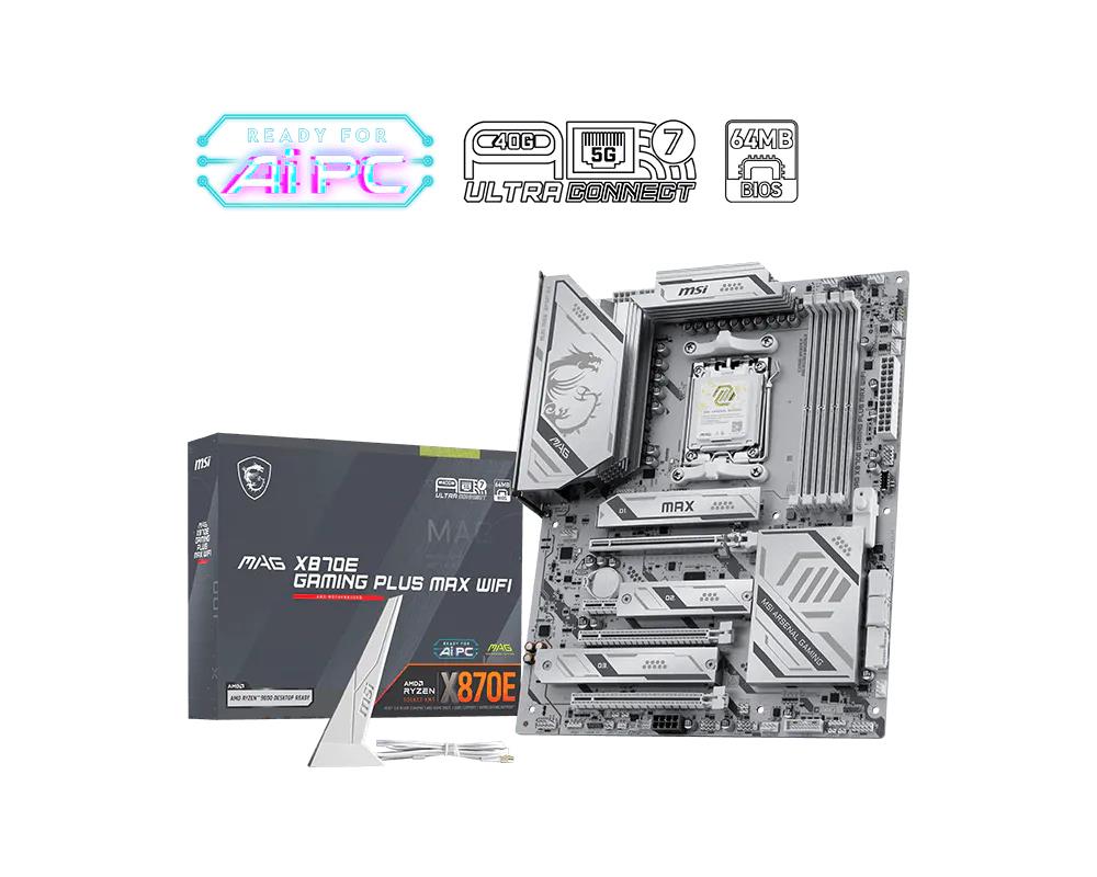 Mainboard MSI AMD X870E Socket AM5 ATX RAM DDR5-SDRAM 4xSlots Wi-Fi Yes Bluetooth Yes 3xNumber of M.2 (M) slots X870EGAMINPLUSMAXWIFI