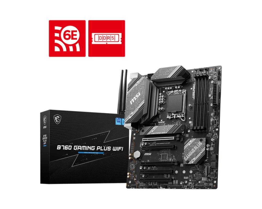 Mainboard MSI Intel B760 Express LGA1700 ATX Memory DDR5 Memory slots 4 5xPCI-Express 16x 2xM.2 1xHDMI 1xDisplayPort 2xUSB 2.0 2xUSB 3.2 1xUSB-C 1xPS/2 1xOptical S/PDIF 1xRJ45 5xAudio port B760GAMINGPLUSWIFI