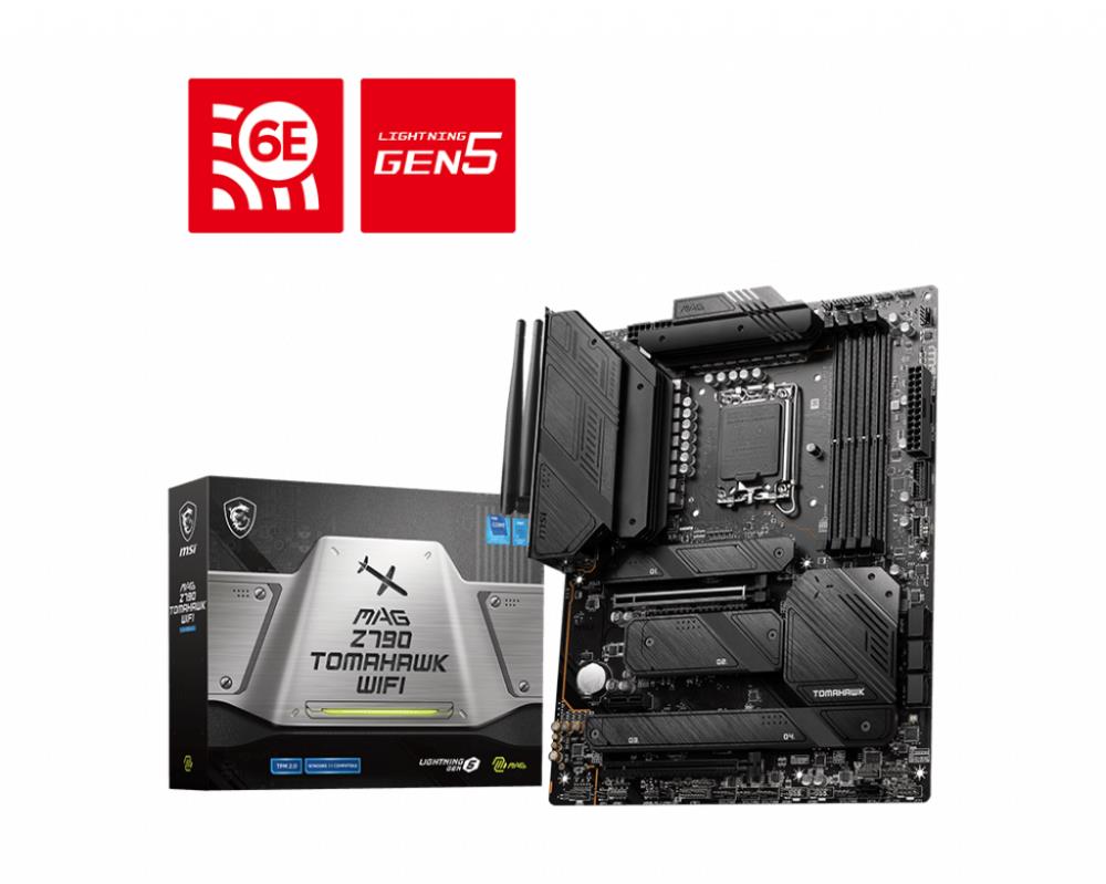 Mainboard MSI Intel Z790 LGA1700 ATX Memory DDR5 Memory slots 4 1xPCI-Express 3.0 1x 2xPCI-Express 5.0 16x 4xM.2 1xHDMI 1xDisplayPort 8xUSB 3.2 2xUSB-C 1xOptical S/PDIF 1xRJ45 5xAudio port MAGZ790TOMAHAWKWIFI