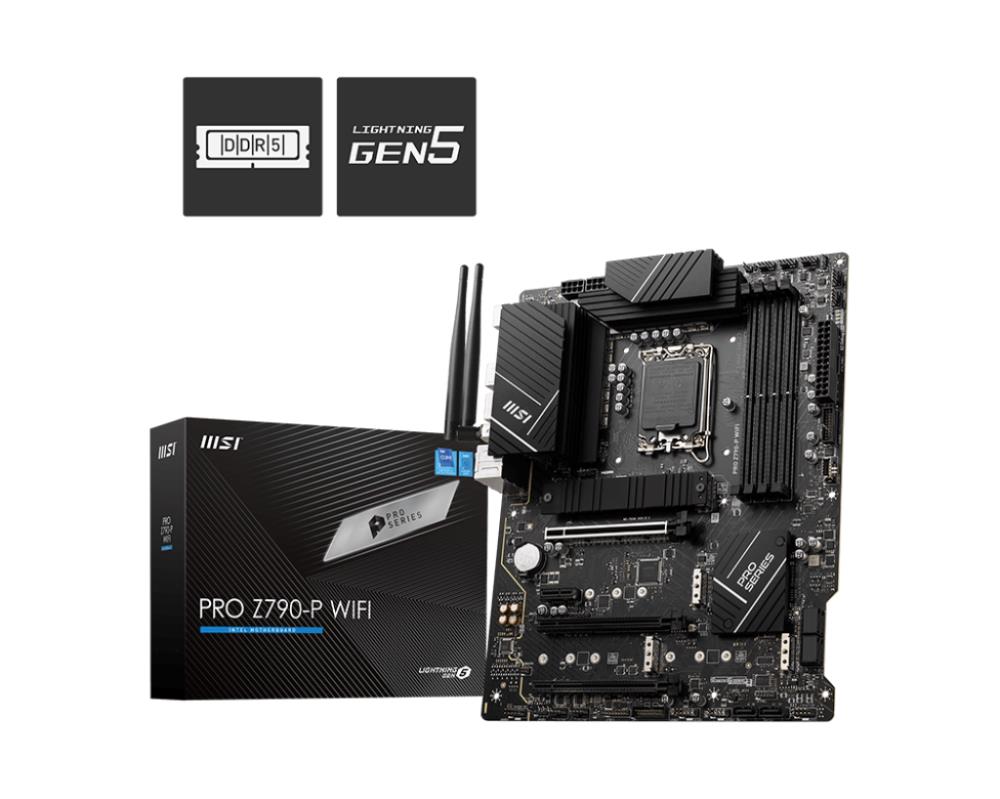 Mainboard MSI Intel Z790 LGA1700 ATX Memory DDR5 Memory slots 4 1xPCI-Express 1x 3xPCI-Express 16x 4xM.2 1xHDMI 1xDisplayPort 4xUSB 2.0 3xUSB 3.2 1xUSB-C 1xPS/2 6xAudio port PROZ790-PWIFI