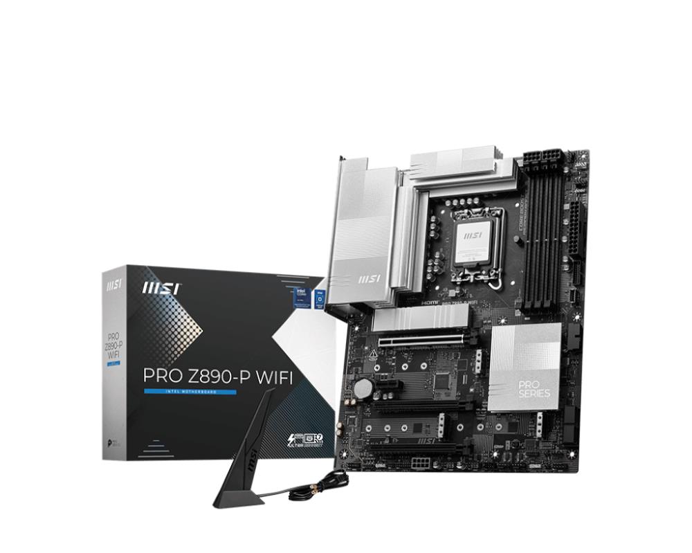 Mainboard MSI Intel Z890 LGA1851 ATX Memory DDR5 Memory slots 4 1xPCI-Express 4.0 1x 2xPCI-Express 4.0 4x	 1xPCI-Express 5.0 16x 4xM.2 1xHDMI 1xDisplayPort 4xUSB 2.0 3xUSB 3.2 1xUSB-C 1xUSB-C w/Thunderbolt 1xPS/2 1xRJ45 3xAudio port PROZ890-PWIFI