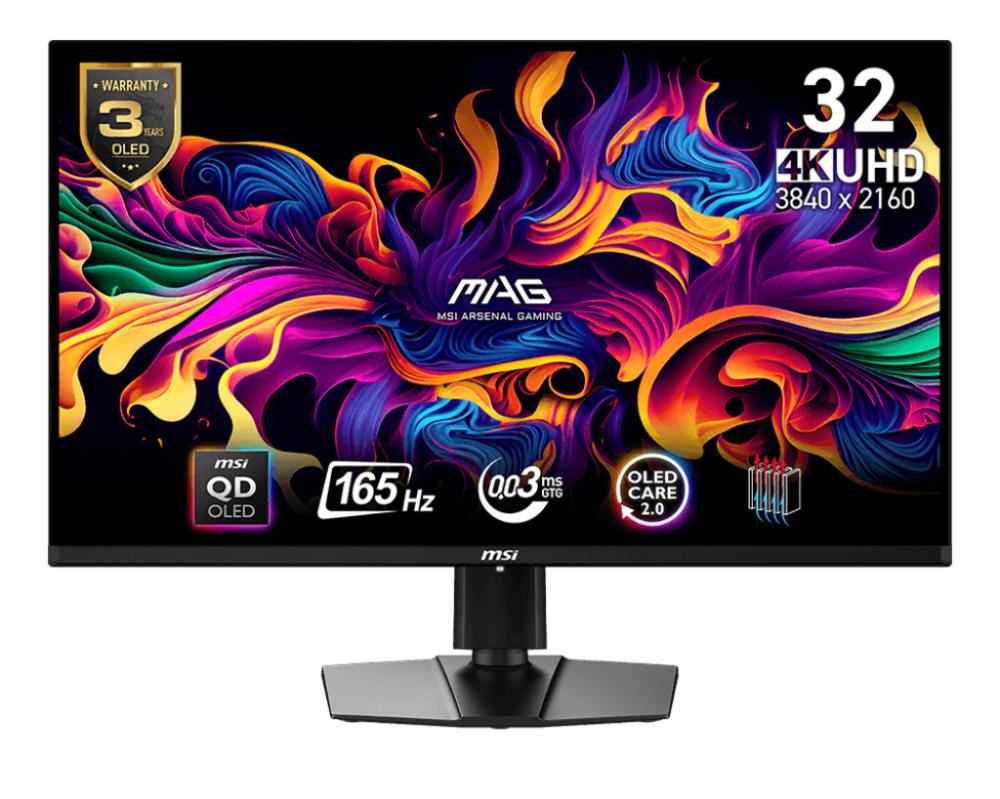 Monitor MSI 31.5" Gaming Panel QD-OLED 3840x2160 16:9 165Hz 0.03 ms Swivel Pivot Height adjustable Tilt Colour Black MAG321UPQD-OLED