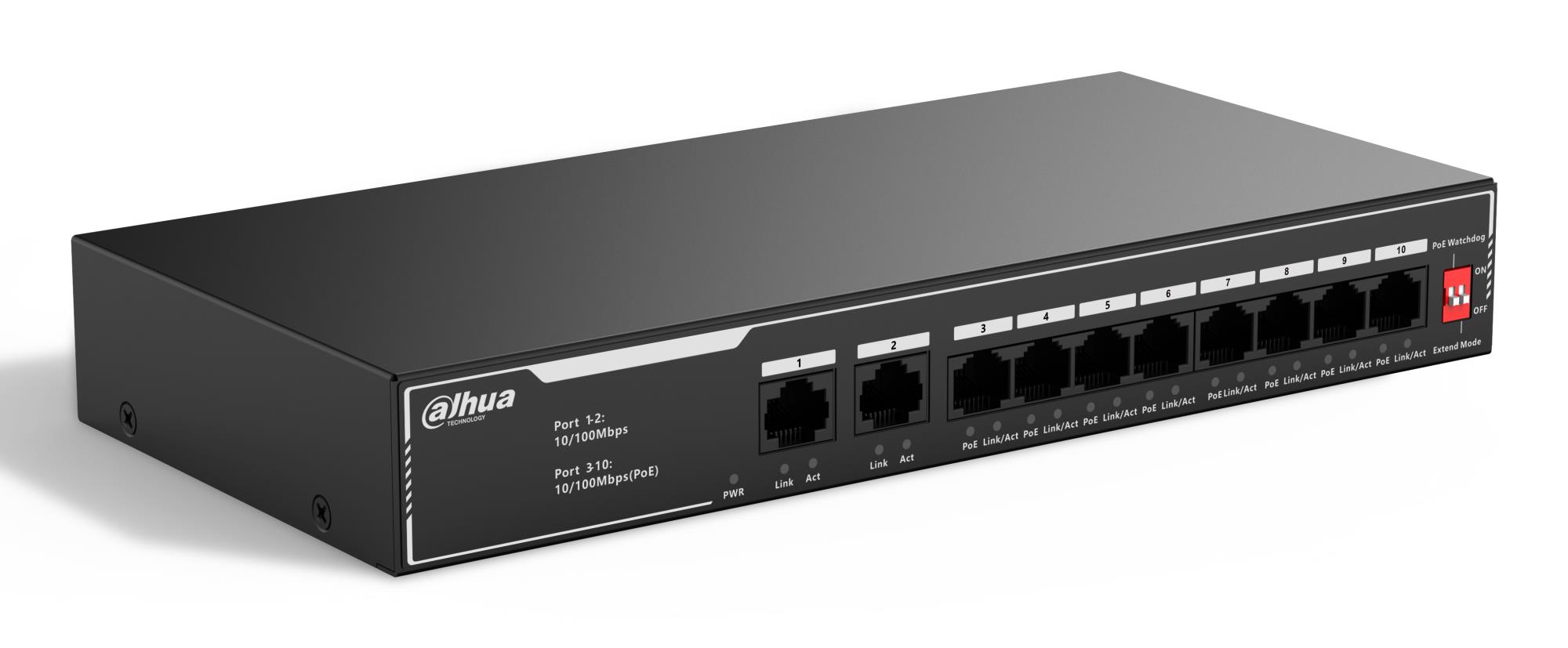 Switch DAHUA SF1010LP Switch type Unmanaged Switch layer L2 10xRJ-45 ports RJ-45 Ports Type Fast Ethernet (10/100) 10xFast Ethernet (copper) ports quantity Power over Ethernet (PoE) Yes 8xPower over Ethernet (PoE) ports quantity Total Power over Ethernet (PoE) budget 65 W SF1010LP