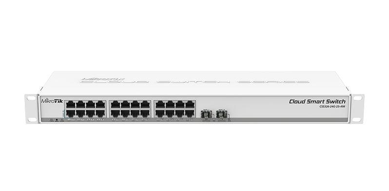 Switch MIKROTIK CSS326-24G-2S+RM Switch type Managed Rack mounting Yes Form factor 1U 24xRJ-45 ports RJ-45 Ports Type Gigabit Ethernet (10/100/1000) 2xSFP+ module slots quantity 10G support Yes Power over Ethernet (PoE) Yes CSS326-24G-2S+RM