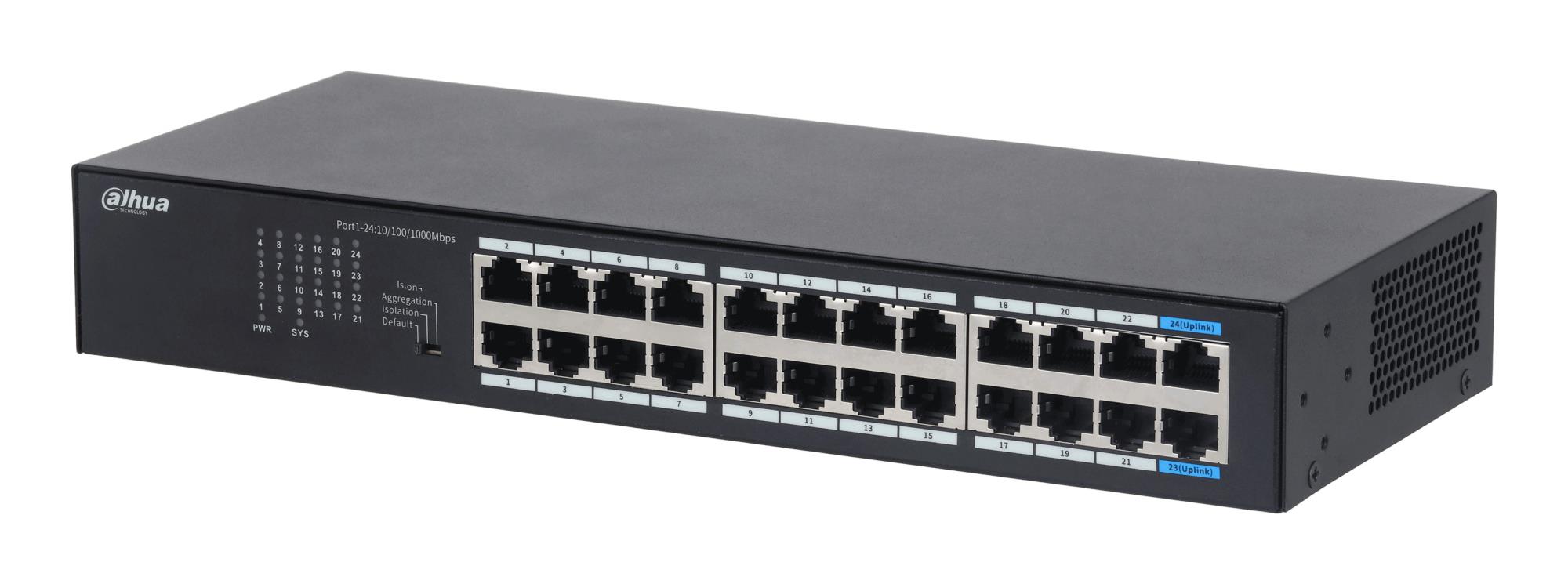 Switch DAHUA DH-S3024-24GT Switch type Unmanaged Switch layer L2 Rack mounting Yes Stackable Yes Form factor Desktop/Wall-Mounting 24xRJ-45 ports RJ-45 Ports Type Gigabit Ethernet (10/100/1000) 24xGigabit Ethernet (copper) ports quantity S3024-24GT