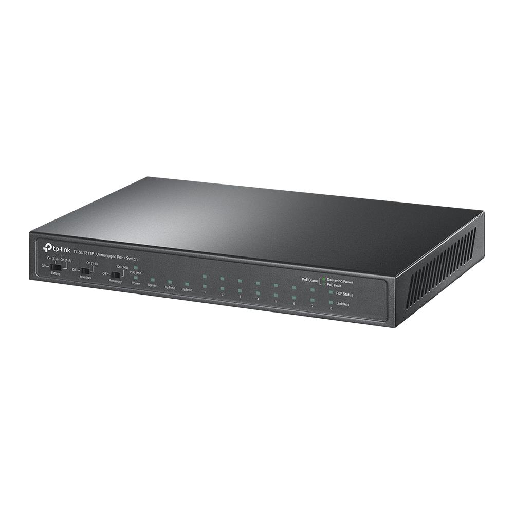 Switch TP-LINK Desktop/pedestal 8x10Base-T / 100Base-TX 1xSFP 2xRJ45 PoE+ ports 8 65 Watts TL-SL1311P