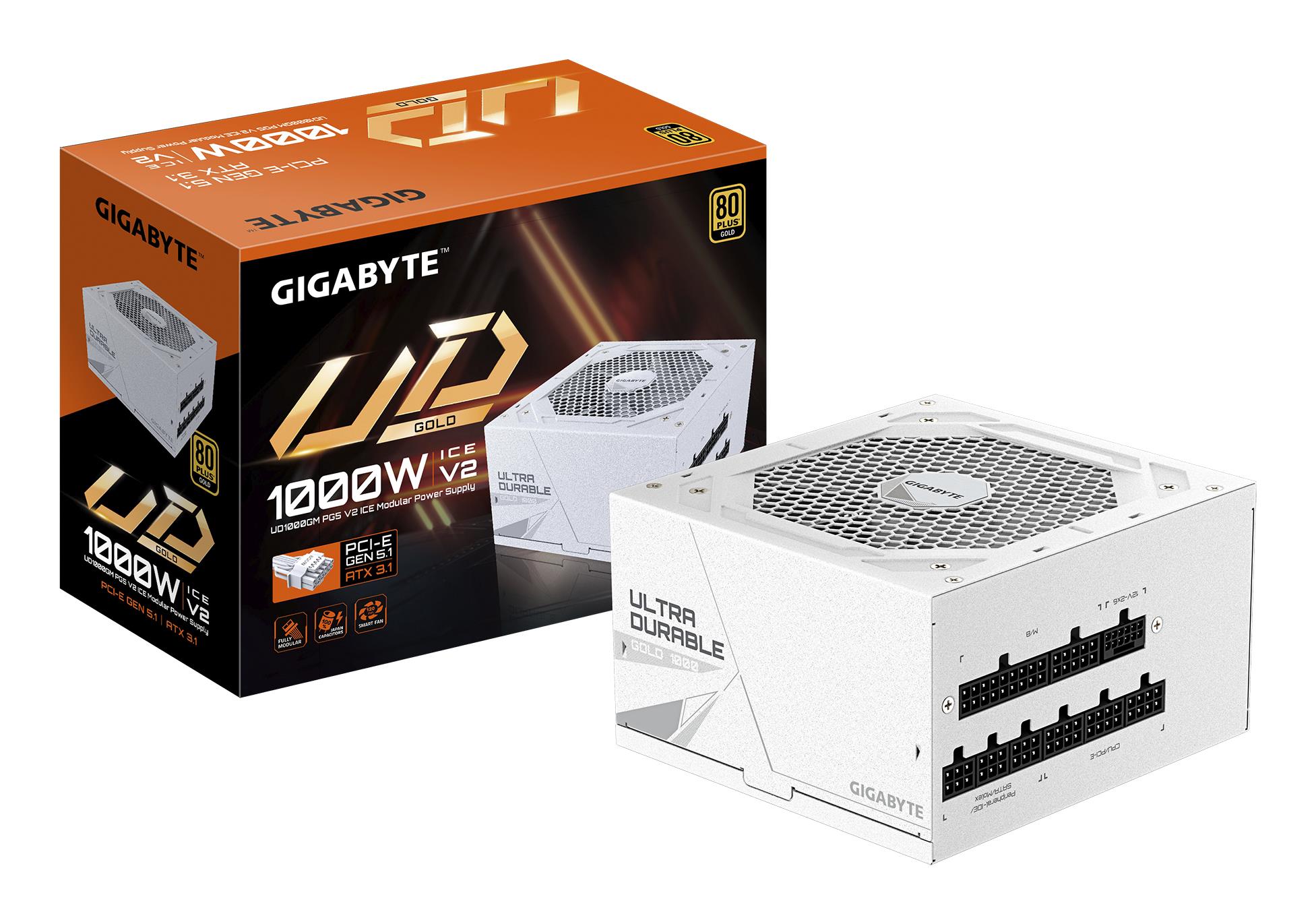 Power Supply GIGABYTE UD1000GM PG5 ICE ATX 3.1 1000 Watts Efficiency 80 PLUS GOLD PFC Active MTBF 100000 hours GP-UD1000GMPG5ICE