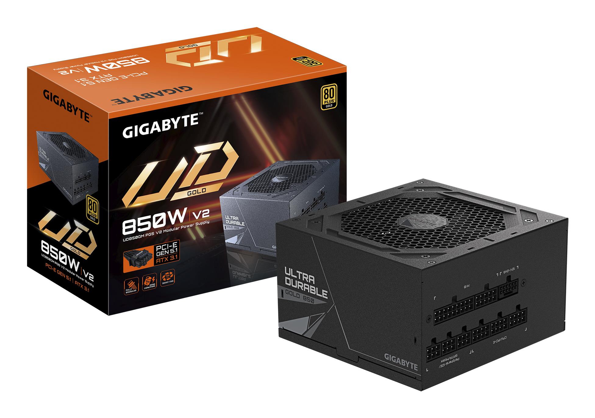 Power Supply GIGABYTE UD850GM PG5 V2 ATX 3.1 850 Watts Efficiency 80 PLUS GOLD PFC Active MTBF 100000 hours GP-UD850GMPG5V2