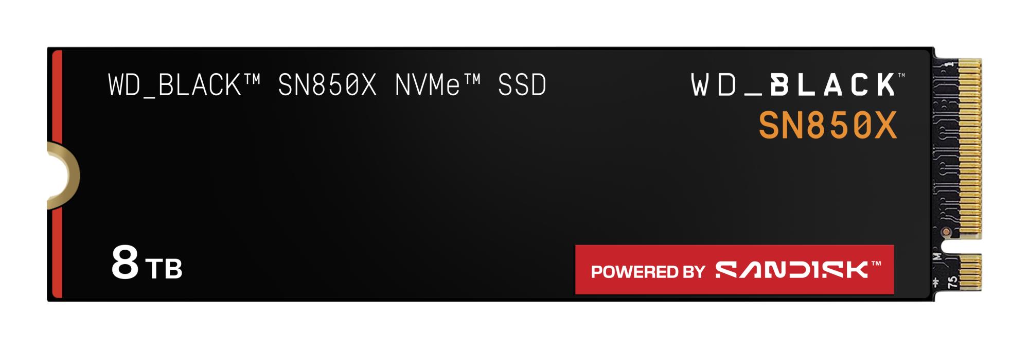 SSD SANDISK 4800xTBW rating Read speed 7200 MB/s Write speed 6600 MB/s NVMe Yes PCI Express 4.0 M.2 8000 GB POWERED BY SANDISK Black SN850X WDS800T2X0E