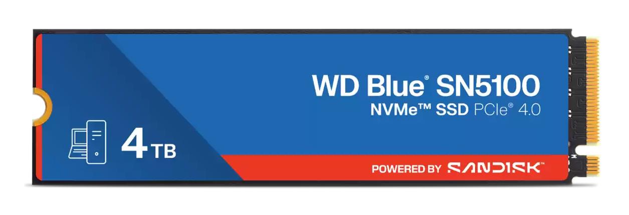 SSD SANDISK Blue SN5100 4TB M.2 NVMe 3D QLC Write speed 6700 MBytes/sec Read speed 6900 MBytes/sec 2.38mm TBW 1200 TB MTBF 1750000 hours WDS400T5B0E-00CPE0