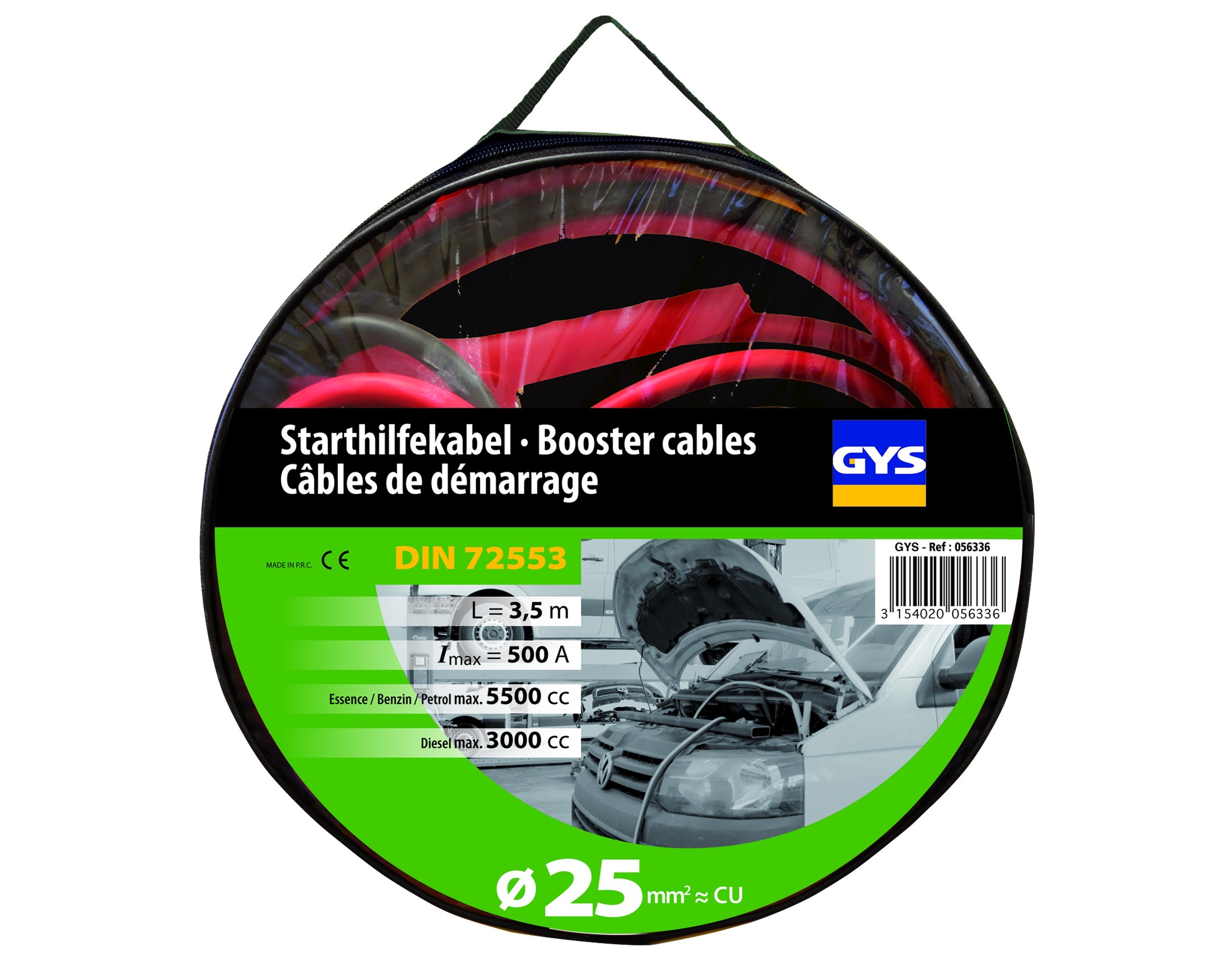 Starta vadi PRO 500A (3.5L/5.5L) - INSULATED CLAMPS - Ø25mm² - 2 x 3.5m