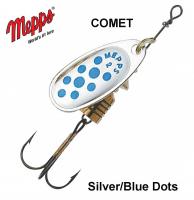 Rotējošais Vizulis Mepps Comet Silver Blue Dots 4.5 g