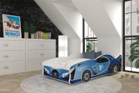 Bērnu gulta Cars 80x160 ar stelāžu Guļamvietas platums: 80 cm, Guļamvietas garums: 160 cm, Platums: 82 cm, Garums: 170 cm, Augstums: 52 cm, Ar resti: 1, Ar barjeru: 1, Virsma: Matēta, Guļamvietu skaits: 1, Izgatavošanas materiāls: laminēta KSP plātne, Krāsa: zils