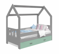Bērnu gulta Domek D3-A ar stelāžu Guļamvietas platums: 80 cm, Guļamvietas garums: 160 cm, Platums: 87 cm, Garums: 164 cm, Augstums: 144 cm, Ar resti: 1, Ar barjeru: 1, Ar veļas kasti: 1, Virsma: Matēta, Guļamvietu skaits: 1, Korpusa krāsa: Pelēka, Elementu krāsa: piparmētra, Izgatavošanas materiāls: dabīgs koks (priede)