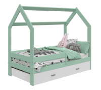 Bērnu gulta Domek D3 ar stelāžu Guļamvietas platums: 80 cm, Guļamvietas garums: 160 cm, Platums: 87 cm, Garums: 164 cm, Augstums: 144 cm, Ar resti: 1, Ar veļas kasti: 1, Virsma: Matēta, Guļamvietu skaits: 1, Korpusa krāsa: piparmētra, Elementu krāsa: Balts, Izgatavošanas materiāls: dabīgs koks (priede)