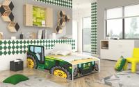 Bērnu gulta Farmer Tractor ar stelāžu Guļamvietas platums: 70 cm, Guļamvietas garums: 140 cm, Platums: 74 cm, Garums: 145 cm, Augstums: 48 cm, Ar resti: 1, Ar barjeru: 1, Ar matraci: 1, Mašīnas: 1, Guļamvietu skaits: 1, Matrača apraksts: Putas (porolons), Izgatavošanas materiāls: laminēta KSP plātne, Krāsa: zaļš