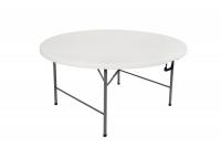Galds Folding table round Augstums: 74 cm, Diametrs: 152 cm, Materiāls: tērauds + plastmasa, Forma: aplis, Saliekamais: 1, Krāsa: balts
