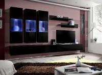 Sekcija Fly E2 Korpusa krāsa: melns, Platums: 320 cm, Dziļums: 40 cm, Elementu krāsa: melns, Augstums: 190 cm, Sienas: 1, Ar LED: 1, Izgatavošanas materiāls: LKSP + PVH, Virsma: matēta + spīdīga