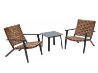 Terases mēbeles Texas Coffee Set 2 Korpusa krāsa: brūns, Elementu krāsa: melns, Platums: 65 cm, Dziļums: 77 cm, Augstums: 77 cm, Materiāls: alumīnijs + tehnorotangs