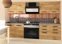 Virtuves komplekts Kompakto 2 Materiāls : lamināts + MDF plātne, Elementu skaits: 6, Virsma: Matēta, Korpusa krāsa: balts, Elementu krāsa: ozols votāns, Dziļums: 60, Galda virsmas krāsa: pelēks