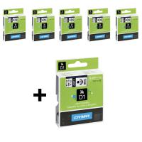 DYMO D1 Tape 6mm x 7m / balta uz melna (43613 / S0720780) – 5 gab.