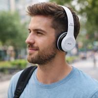 Bluetooth bezvadu austiņas ar mikrofonu, MP3, FM, SD, baltā krāsā