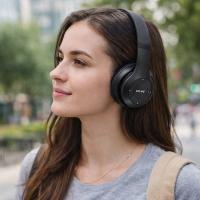 Bluetooth bezvadu austiņas ar mikrofonu, MP3, FM, SD, Melnā krāsā
