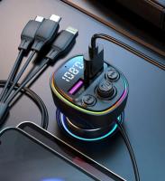 Bluetooth FM transmiteris/modulators automašīnai ar izcilu skaņas sistēmu + ātrās uzlādes kabelis telefonam (3 in 1), handsfree brīvroku zvani, USB, 66W uzlāde