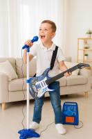 Muzikālais bērnu karaoke komplekts ar mikrofonu, statīvu un ģitāru, zilā krāsā