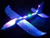 Putuplasta lidmašīna bērniem ar LED apgaismojumu 47cm - rotaļu planieris zilā krāsā