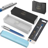 Parker Jotter Originals“ tušinukas, mėlynas + dėklas, įdėklas, rankinė / Dovanėlė moksleiviui ar studentui su graviravimu