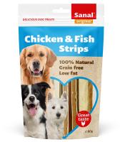 Sanal Chicken&Fish Strips, 80g - mīkstas vistas un zivju nūjiņas